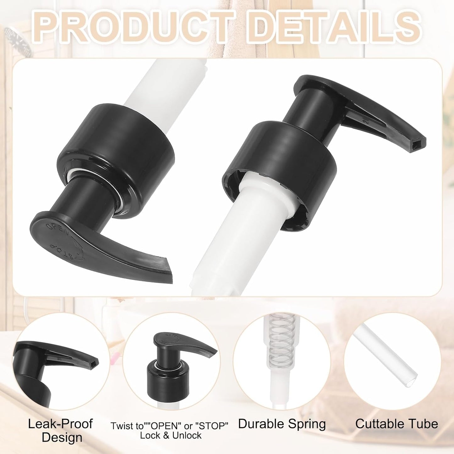 uxcell 6 Pcs Soap Dispenser Pump Heads Soap Dispensers Top Pumps Replacement Switch Pumphead for Standard 24/422 Neck Size Lotion Shampoo Bottle, Black