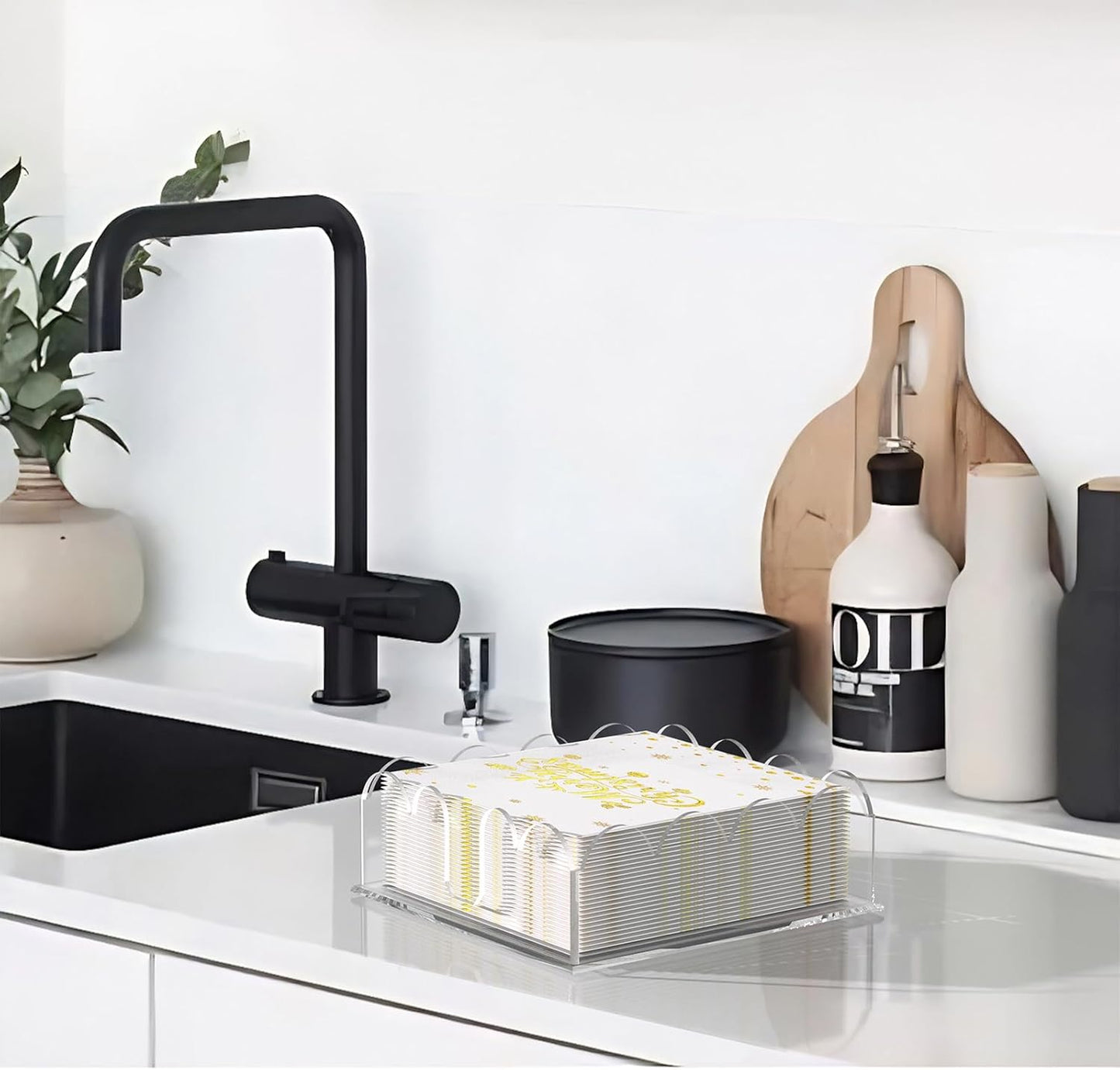 Napkin Holder fo Table, Acrylic Napkin Paper Towel Holder for Kitchen, Clear Acrylic Guest Towel Holder Tray for Bathroom, Cocktail Napkin Holder for Dinner (Scalloped Clear 7'' Square)