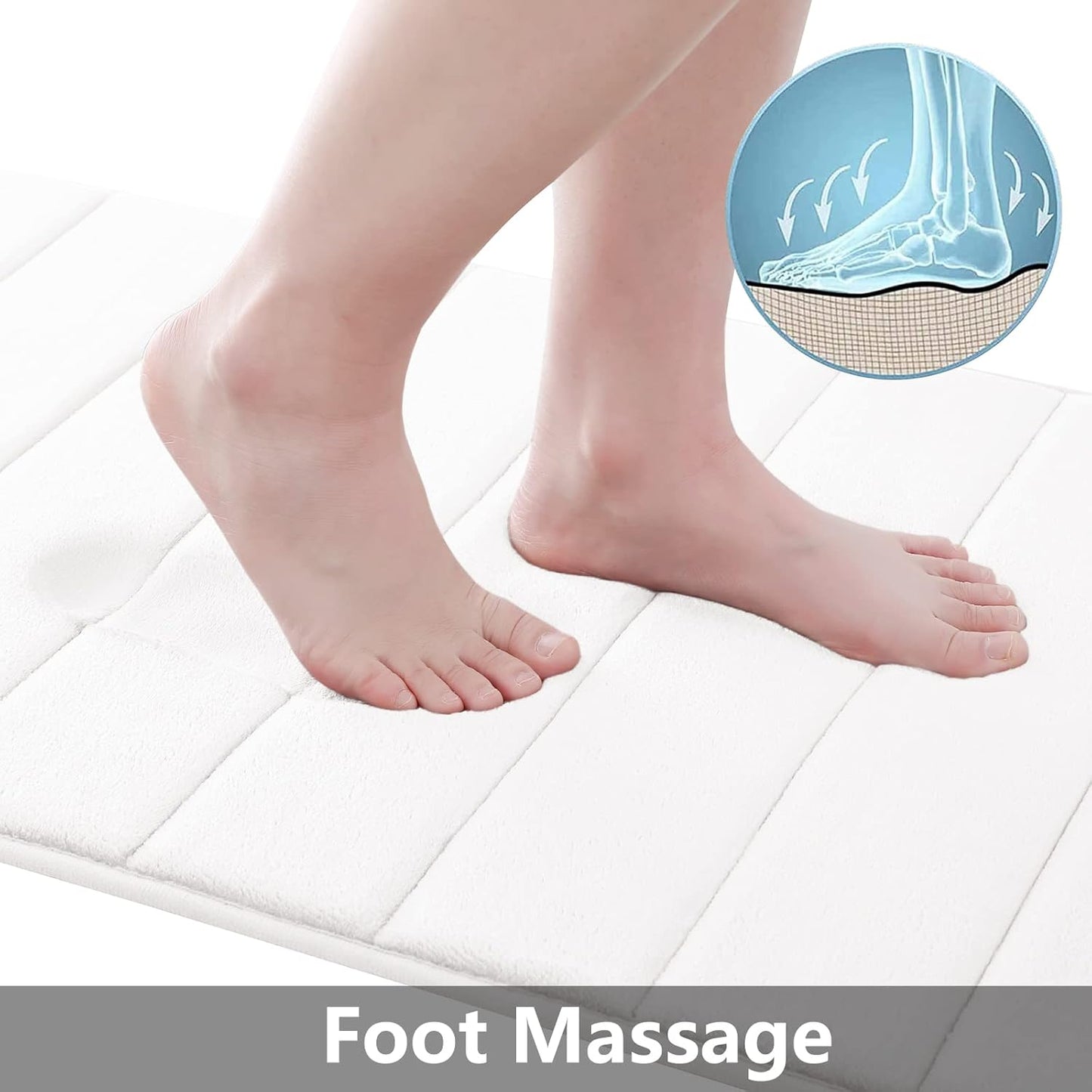 Buganda Memory Foam Bath Mat, 70" x 24", Ultra Soft and Non-Slip Bathroom Rugs, Water Absorbent and Machine Washable Bath Rug Runner for Bathroom, Shower, and Tub, White