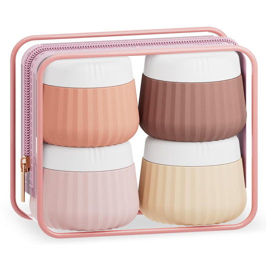 Travel Containers for Toiletries 4 Pack, TSA Approved Travel Size Toiletries, Travel Size Containers, With Clear Bag Leak Proof Silicone Jars, Travel Essentials Creams Jars Carrying Small Items