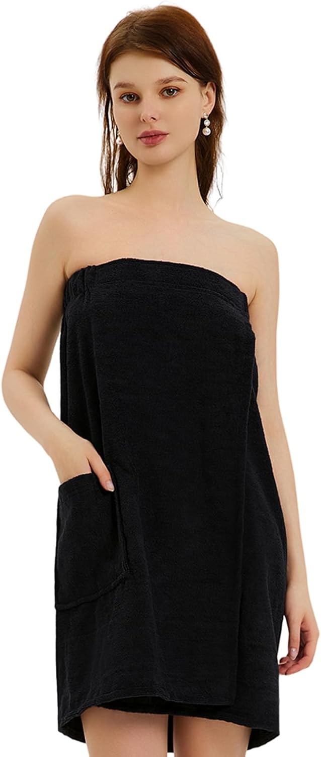 Womens Bath Body Wrap & Hair Towel Shower Spa Wrap Robe Adjustable Closure Bathrobe