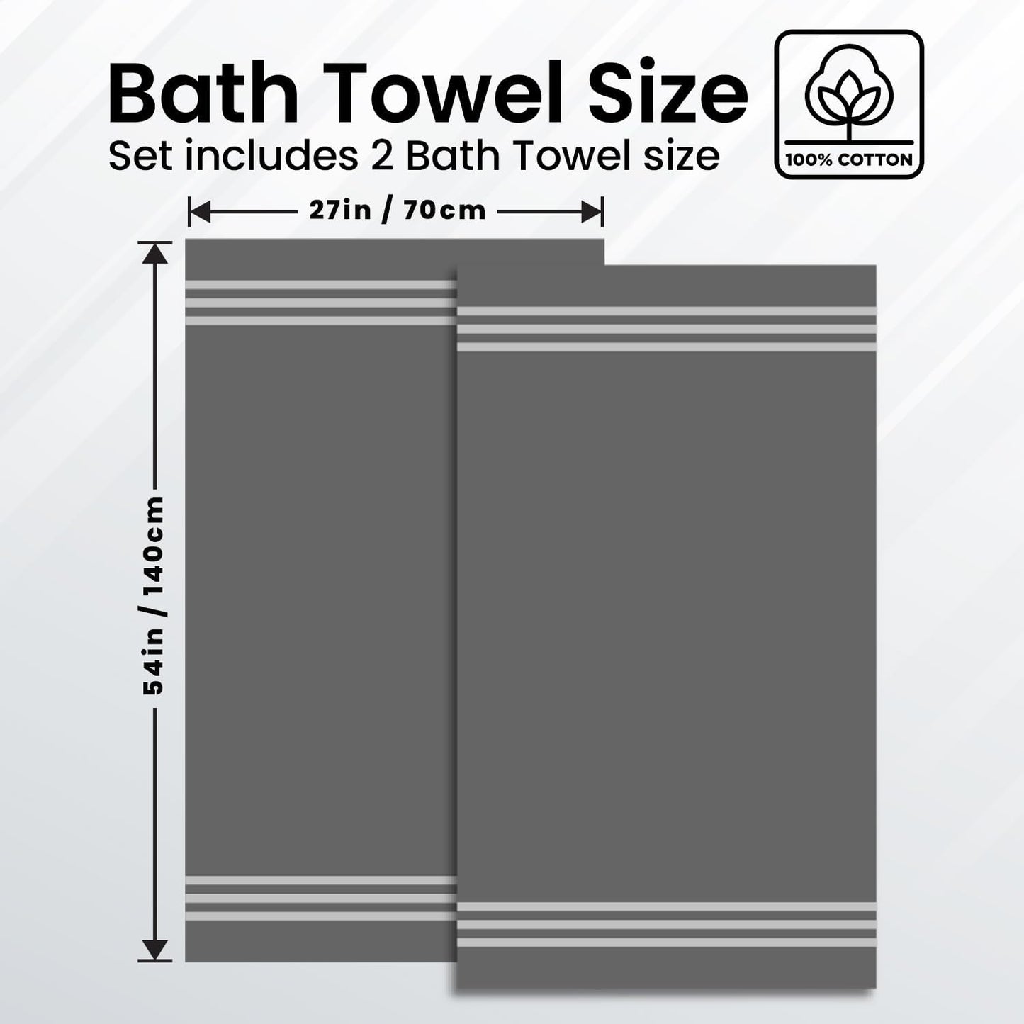 Infinitee Xclusives 100% Cotton Luxury Bath Towels Set of 2 (27x54 Inches) (Shadow Grey, Bath Towels - Pack 2)