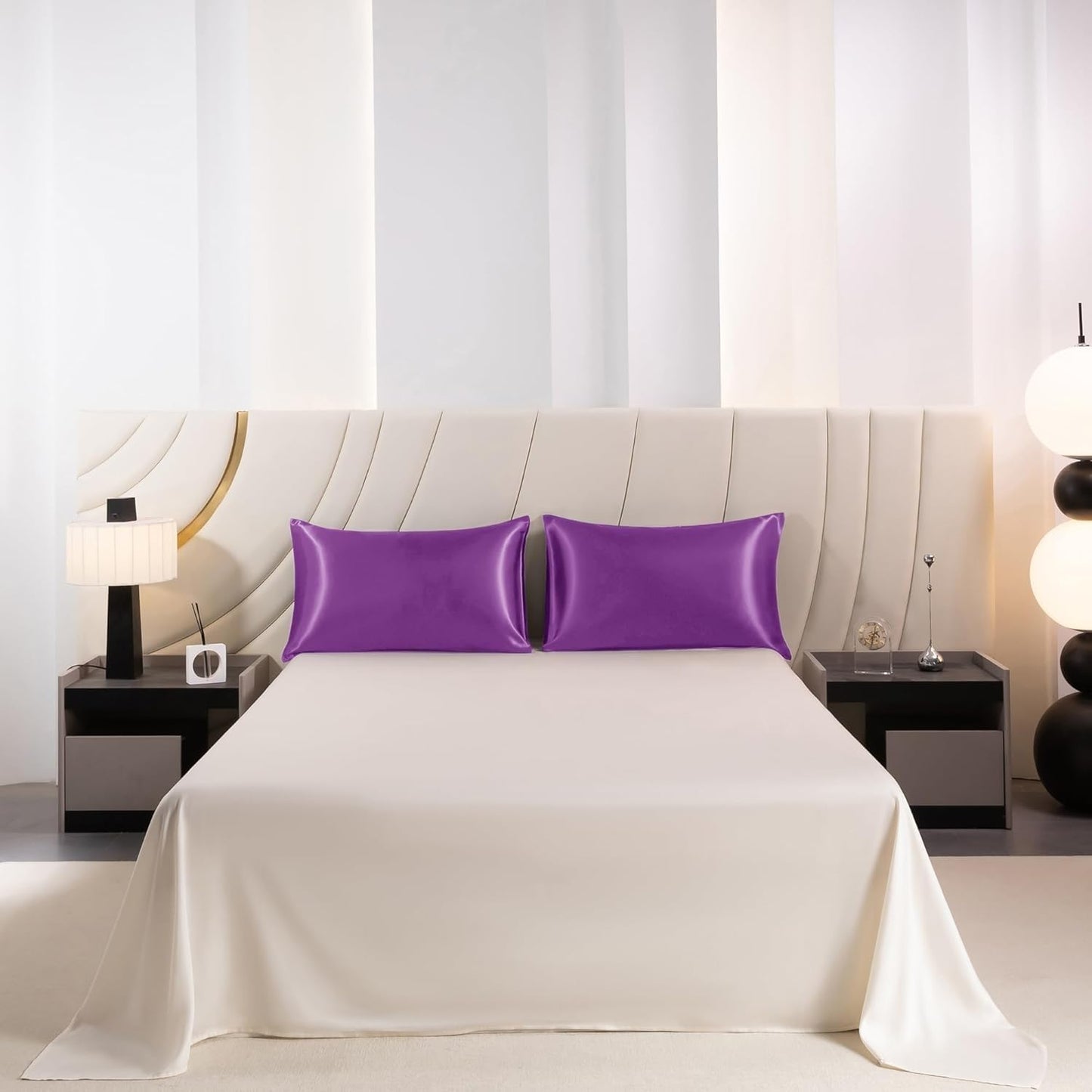 Juwenin Bedding,Luxury Satin Pillowcase with Zipper (Silky Satin Pillow Case for Hair) Set of 2 (Purple, Standard(20''x26''))