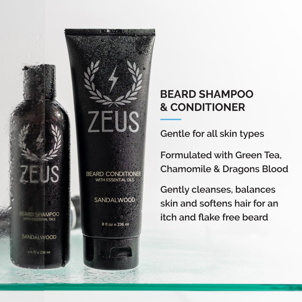 ZEUS Everyday Beard Kit for Men, Facial Hair Shampoo, Conditioner, Oil, Balm & Tin Gift Box, Premium Beard Care & Grooming Set (Made in USA) Verbena Lime