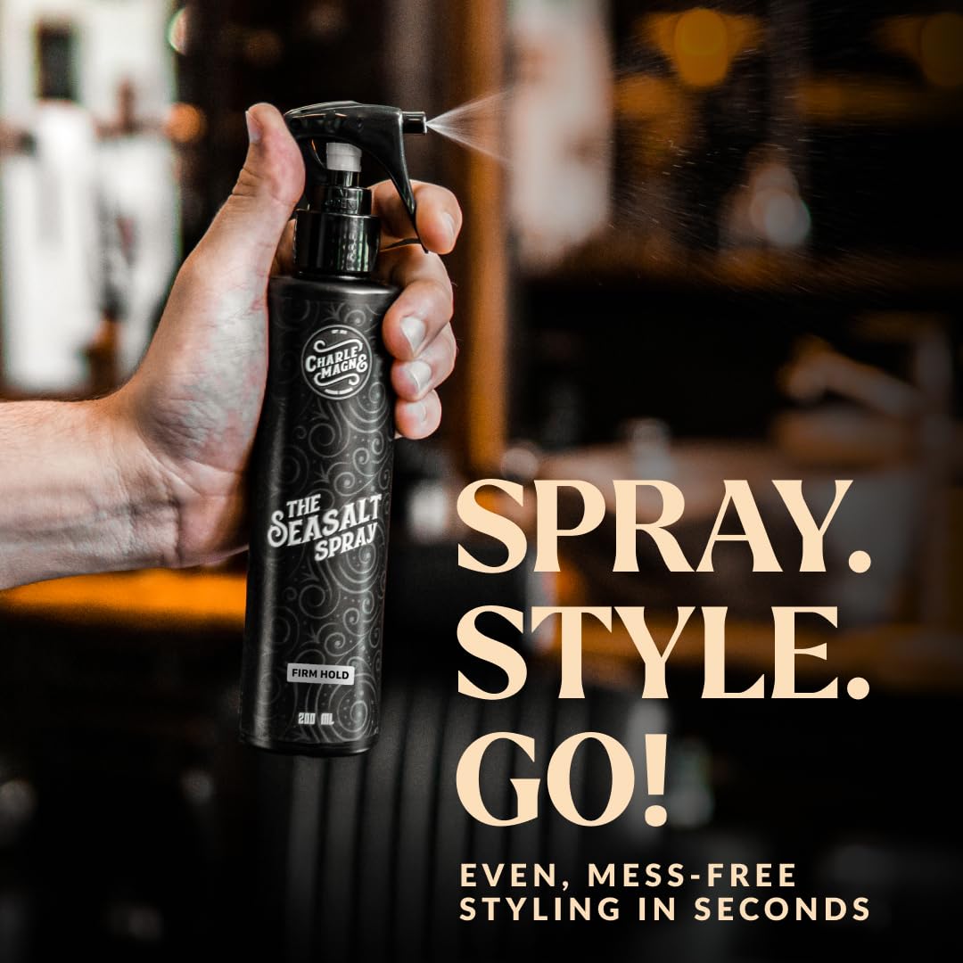 Charlemagne Sea Salt Hair Spray - 6.76 Fl Oz, Pack of 3 - Firm Hold, Pre-Style Volume & Heat Protection - Texture & Texturizing Curl Spray - Beach Wave Curls & Hair Volume