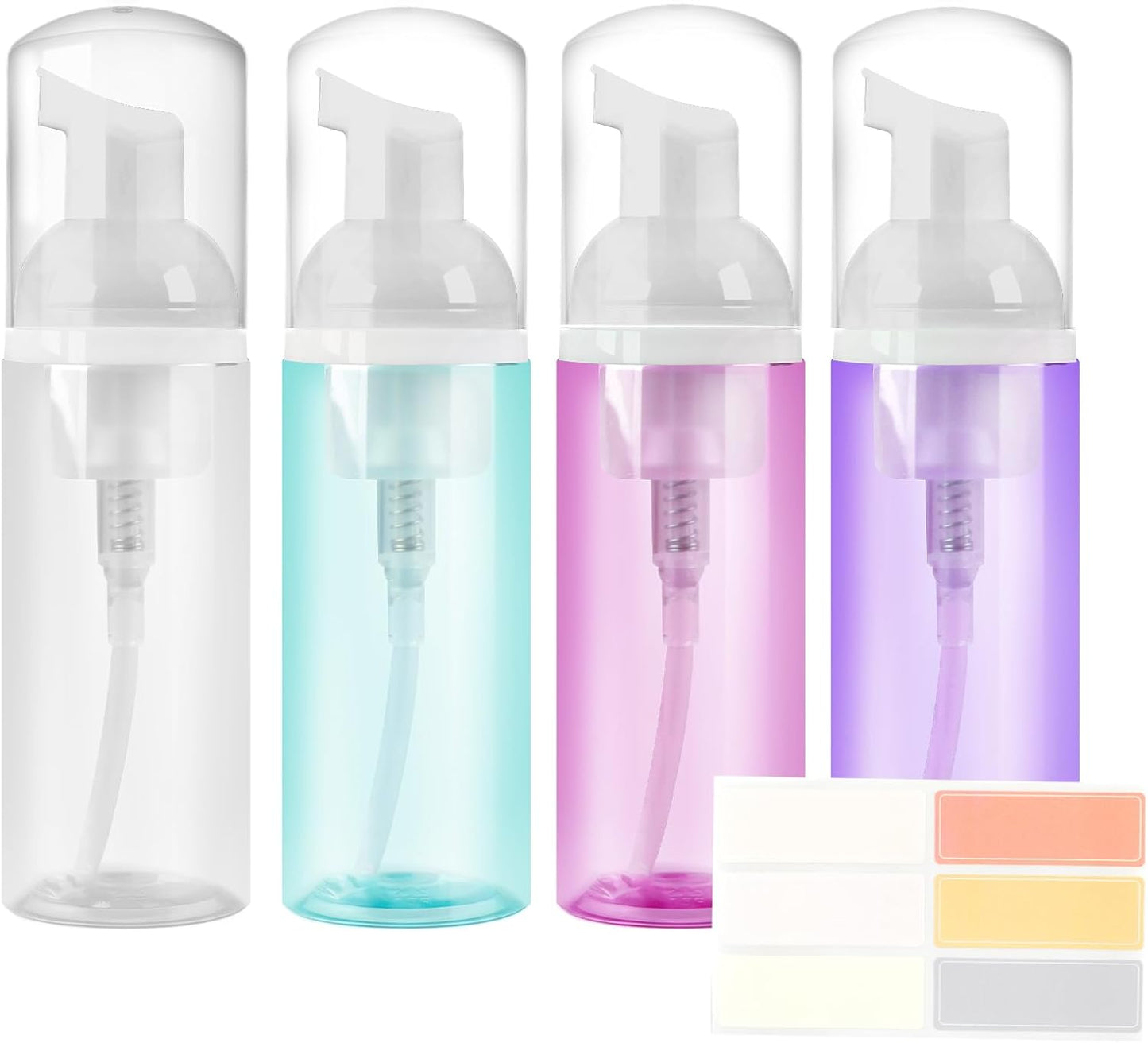 4 Pack Foam Pump Bottle, 60 ml/2 oz Mini Empty Bottle Travel Foaming Dispenser, Plastic Mousse Foam Dispenser Pump for Soap, Shower Gel, Shampoo, Facial Cleanser - Mix Colors