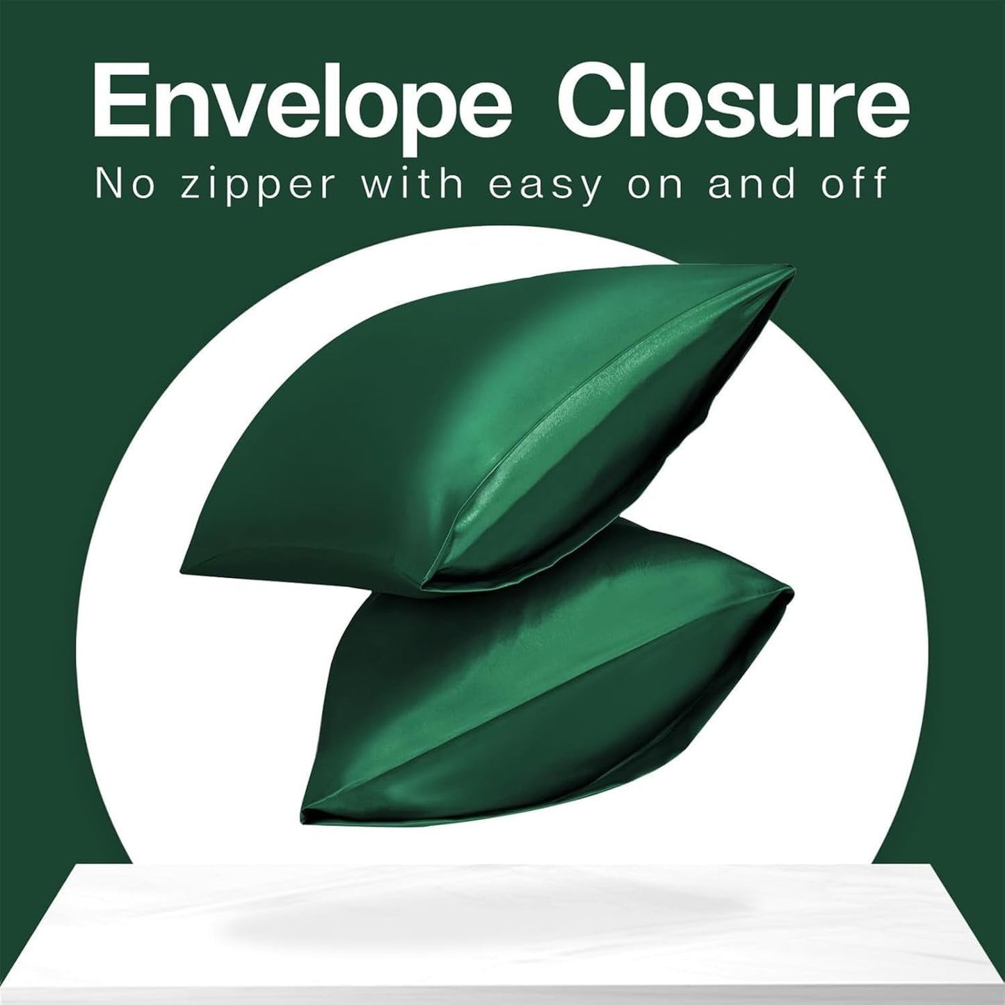 MR&HM Satin Pillowcase for Hair and Skin, Silk Satin Pillowcase 2 Pack, Queen Size Pillow Cases Set of 2, Silky Pillow Cover with Envelope Closure (20x30, Dark Green)