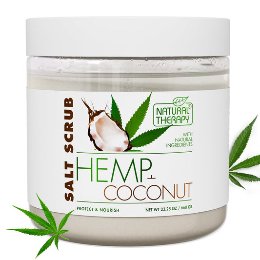 Natural Therapy Hemp & Coconut Salt Scrub – Exfoliating Body Scrub for Women – Moisturizing and Nourishing Skin – with Pure Oils and Dead Sea Minerals (23.28 Oz)