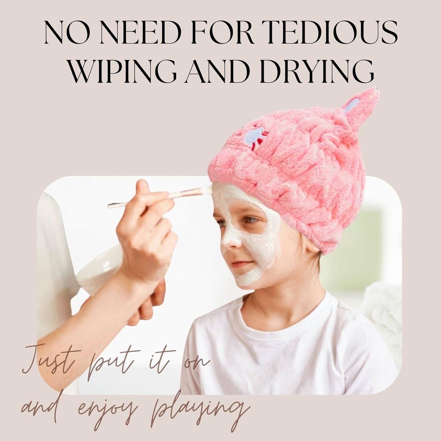 Microfiber Hair Towel Wrap for Kids, Pink Cat Dry Hair Cap Suck Water, Absorbent Quick Girls Boys Hair Drying Towel, Lightweight Bouncy Hat Headscarf
