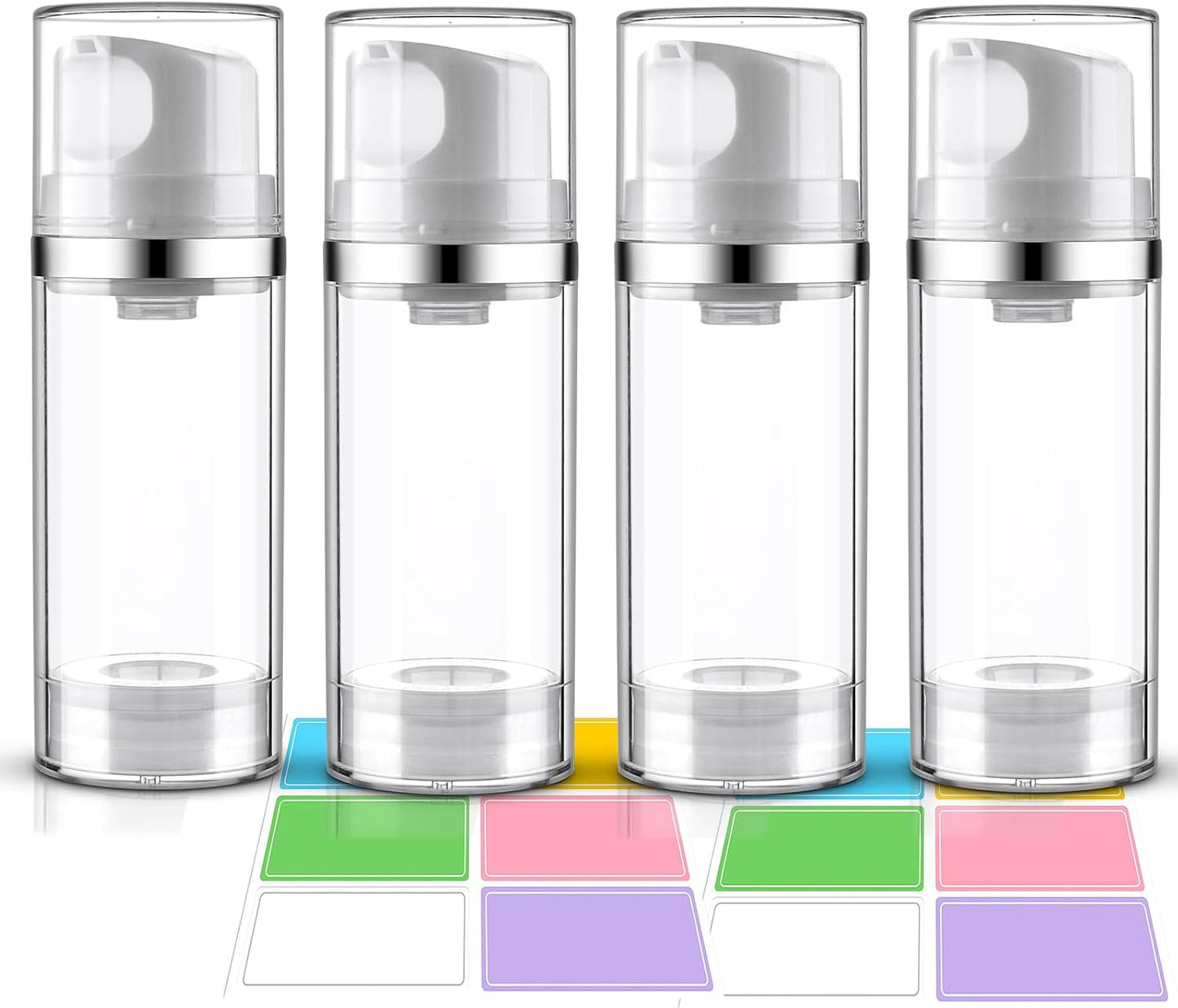 Cosywell Airless Pump Jars 3.7oz/110ml 4 Pack Pump Bottle Dispenser Empty Moisturizer airless Pump Bottles Cosmetic Pump Container Travel Pump Bottles for Toiletries Shampoo Lotion and Cream Clear