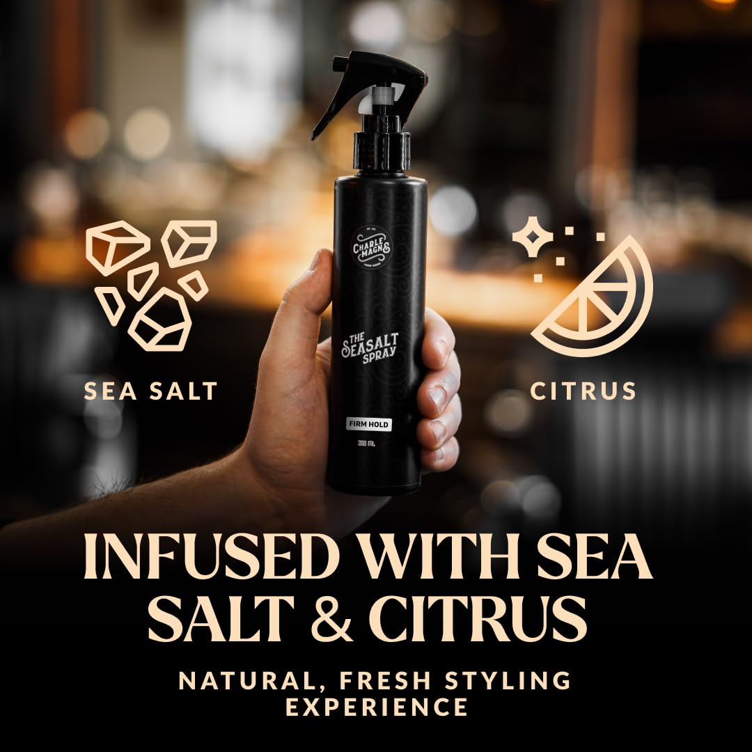 Charlemagne Sea Salt Hair Spray - 6.76 Fl Oz, Pack of 3 - Firm Hold, Pre-Style Volume & Heat Protection - Texture & Texturizing Curl Spray - Beach Wave Curls & Hair Volume