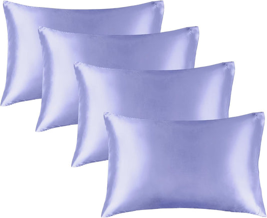 BEDELITE Satin Pillowcase for Hair and Skin, Super Soft Similar to Silk Pillow Cases 4 Pack with Envelope Closure, Cooling Pillowcases for Women Men (20"x30" Queen Size, Lilac)