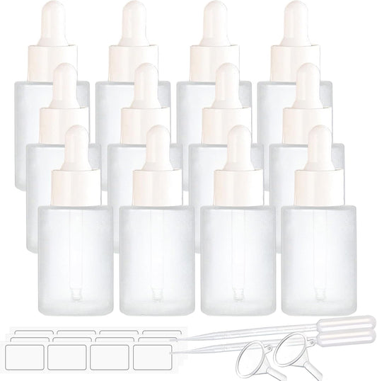 12 Pack 1 oz Frosted Glass Dropper Bottle Essential Oils Bottle with Glass Eye Droppers,for Serum Essence Oil,Perfumes,Liquids (Frosted, 1oz)