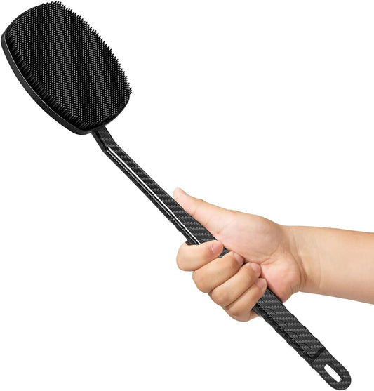 New Carbon Fiber Silicone Back Scrubber for Shower, Back Shower Brush with Long Handle Back Scrubber for Men and Women