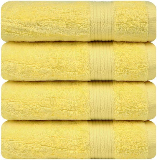Ample Decor Hand Towels 18 X 28 Inch 600 GSM 100% Cotton, Premium Soft Absorbent - 4 Pcs Yellow