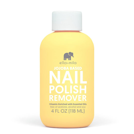 ella+mila Jojoba Nail Polish Remover Non-Acetone Nail Polish Remover - Non-Toxic Fingernail Polish Remover - Enriched With Jojoba oil & Vitamins (4 fl oz) Yellow