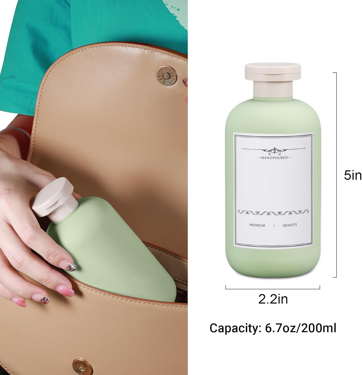 6.8oz Travel Bottles for Toiletries, Empty Plastic Squeeze Bottles with Flip Cap, Lotion Container for Toiletries Travel Size Shampoo and Conditioner (3 pack Green)