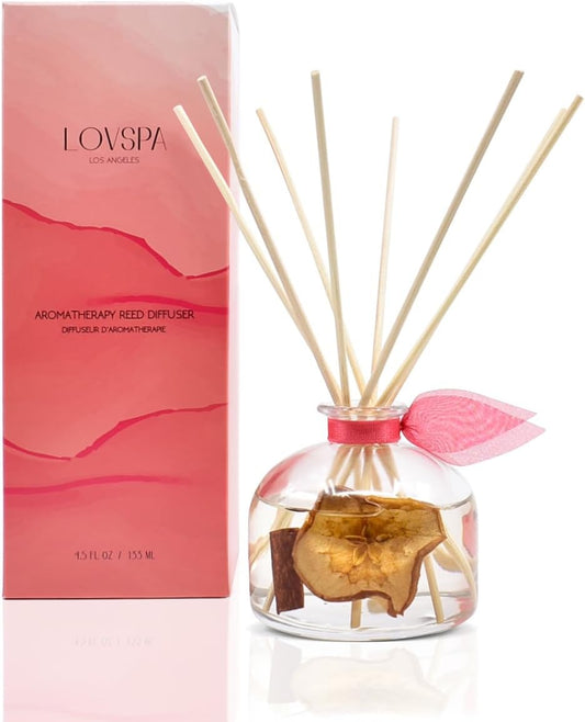 LOVSPA Reed Diffuser Set, Clarity Spicy Apple Cinnamon Scented Oil Diffuser with Sticks, Home Fragrance Accessories for Bathroom Shelf Decor, Aroma Diffusers for Home or Office Fall Decor, USA Made
