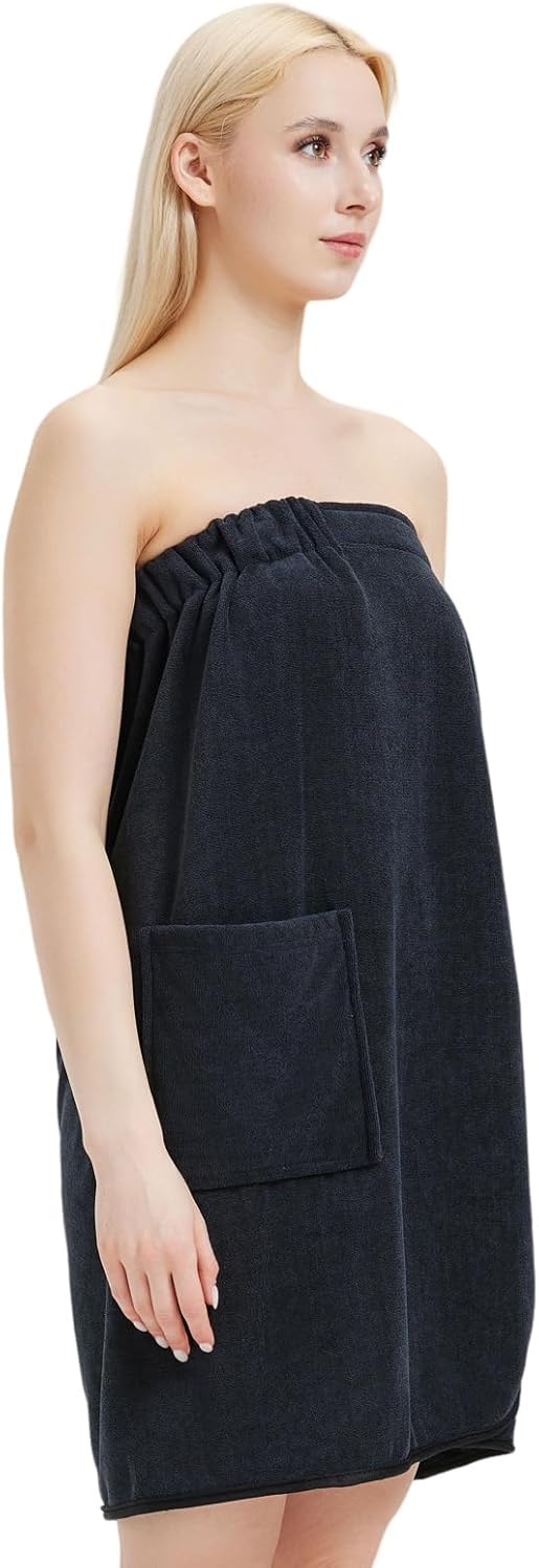 Womens Bath Body Wrap Towel Lightweight Shower Spa Wrap Robe Adjustable Closure Bathrobe