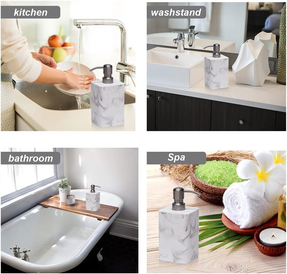 White Marble Style Hand Soap Dispenser, Refillable Liquid Decorative Soap Dispenser for Bathroom Countertop and Kitchen (14.5 Oz)