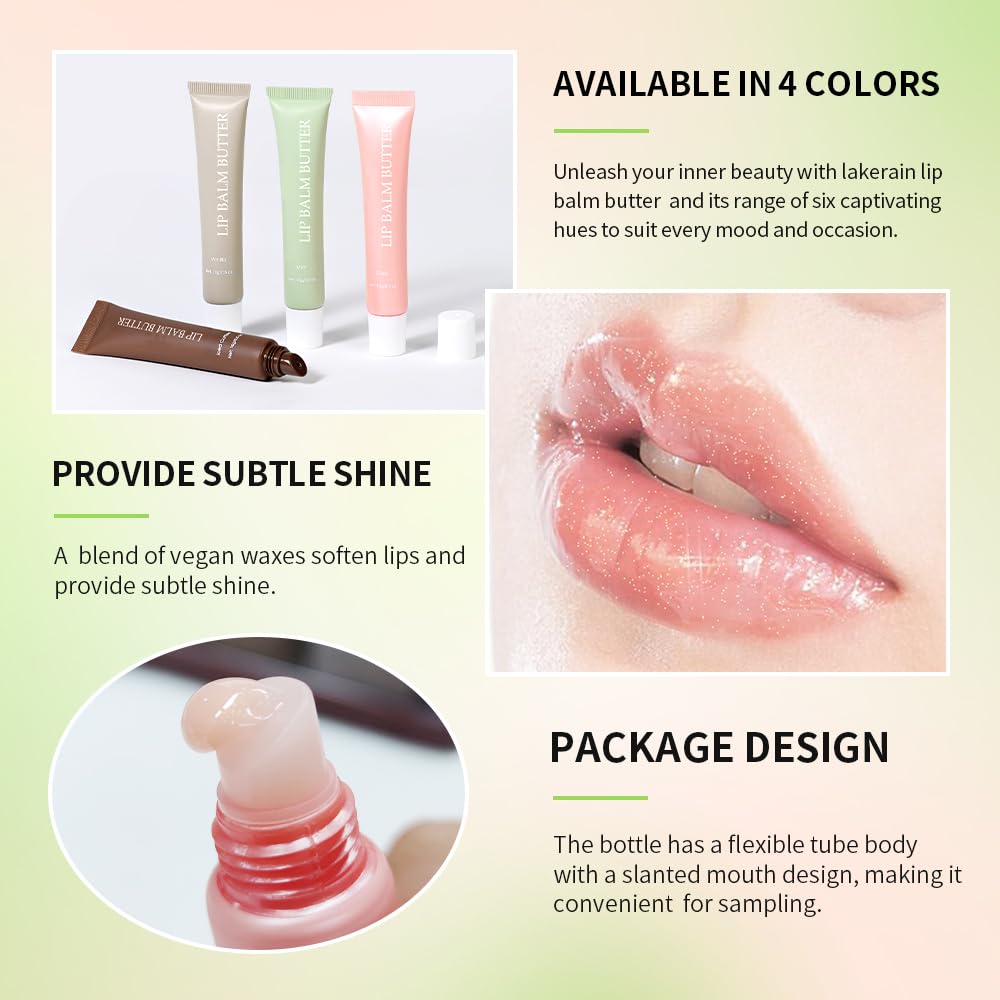 Summer Lip Glossy Butter Lip Balm, Lip Gloss Set, Soothing Lip Skincare, Instant Moisture, Lightweight, Nourish, Hydrate, Moisturizing Tint, Non-Sticky, Long-lasting (4Colors, Large)