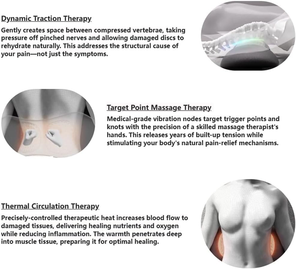 Triple Fusion Back Massager, 3-in-1 Back Massager with Traction Lifting, Electric Fusion Massager with Lifting and Vibration Massage and Heat Compress Against Pain (Grey)