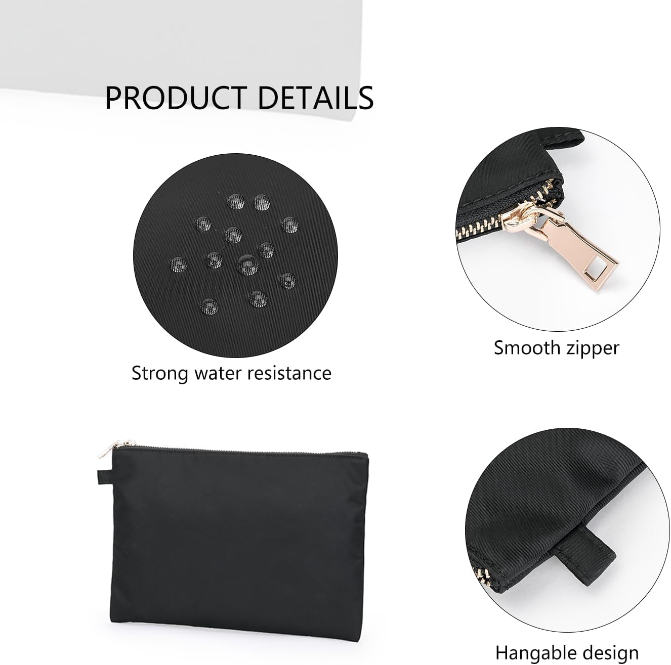 Zipper Pouch Storage Bag Simple and Stylish Women's Cosmetic and Travel Bag (Black-nylon-2)