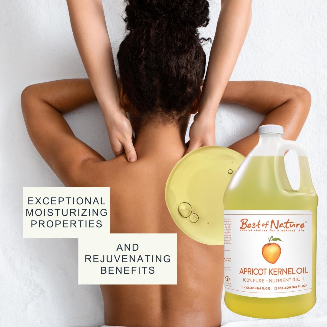 Best of Nature 100% Pure Apricot Oil – Lightweight Massage & Body Oil, Unscented Moisturizer for Hair, Skin, Face, Ideal Carrier Oil for Essential Oils, Gallon (128 fl oz)