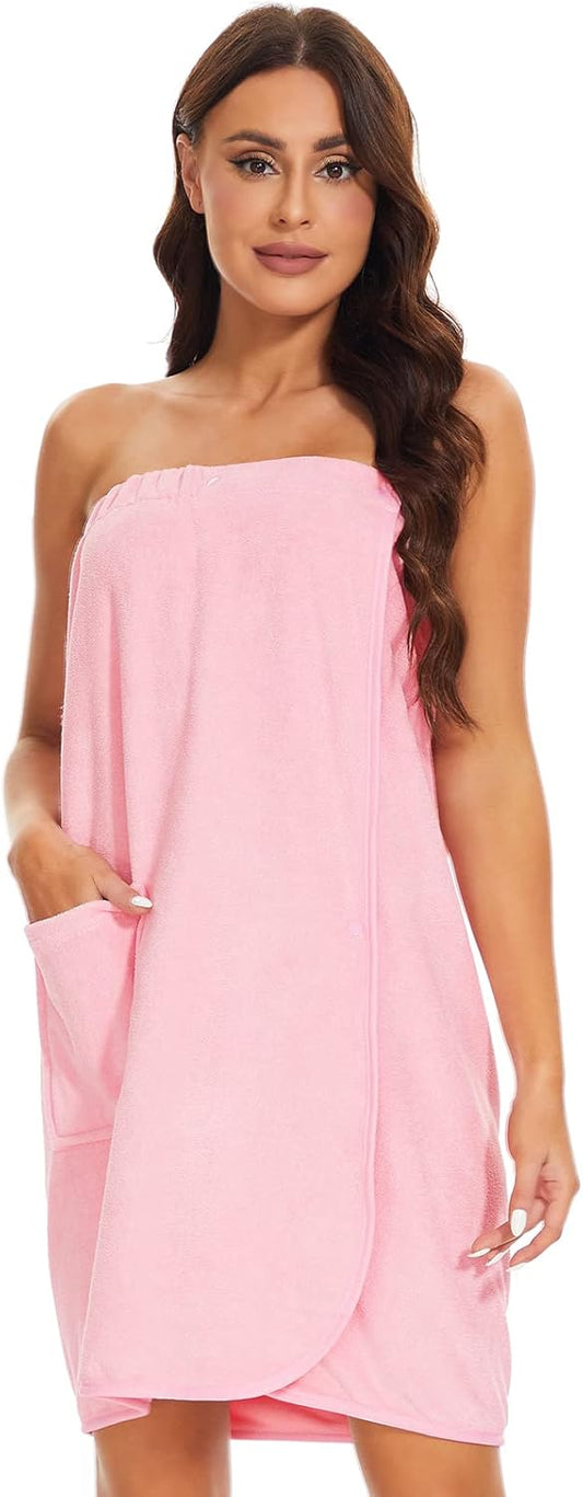 Knuffnee Women Bath Towel Robe Spa Body Wrap Shower Bathrobe Adjustable Snap Closure