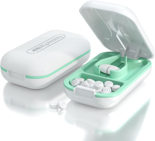 DUBSTAR Small Pill Cutter, Pill Cutter Splitter for Small and Tiny Pills, Portable Pretty Pill Cutters for Large Pills, Cuts Vitamins Tablets for Purse Pocket (Pill Cutter, White)