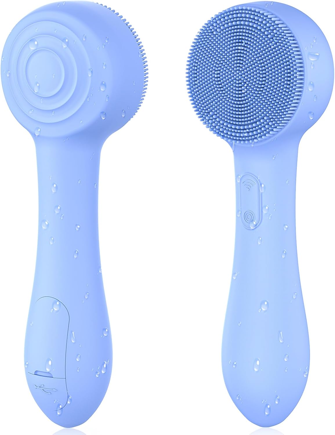 Facial Cleansing Brush Silicone Face Scrubber Waterproof Rechargeable Exfoliator Massage Device for Men & Women, Deep Pore Cleansing, Exfoliating, Removing Blackhead Electric Face Scrub Brush (Blue)