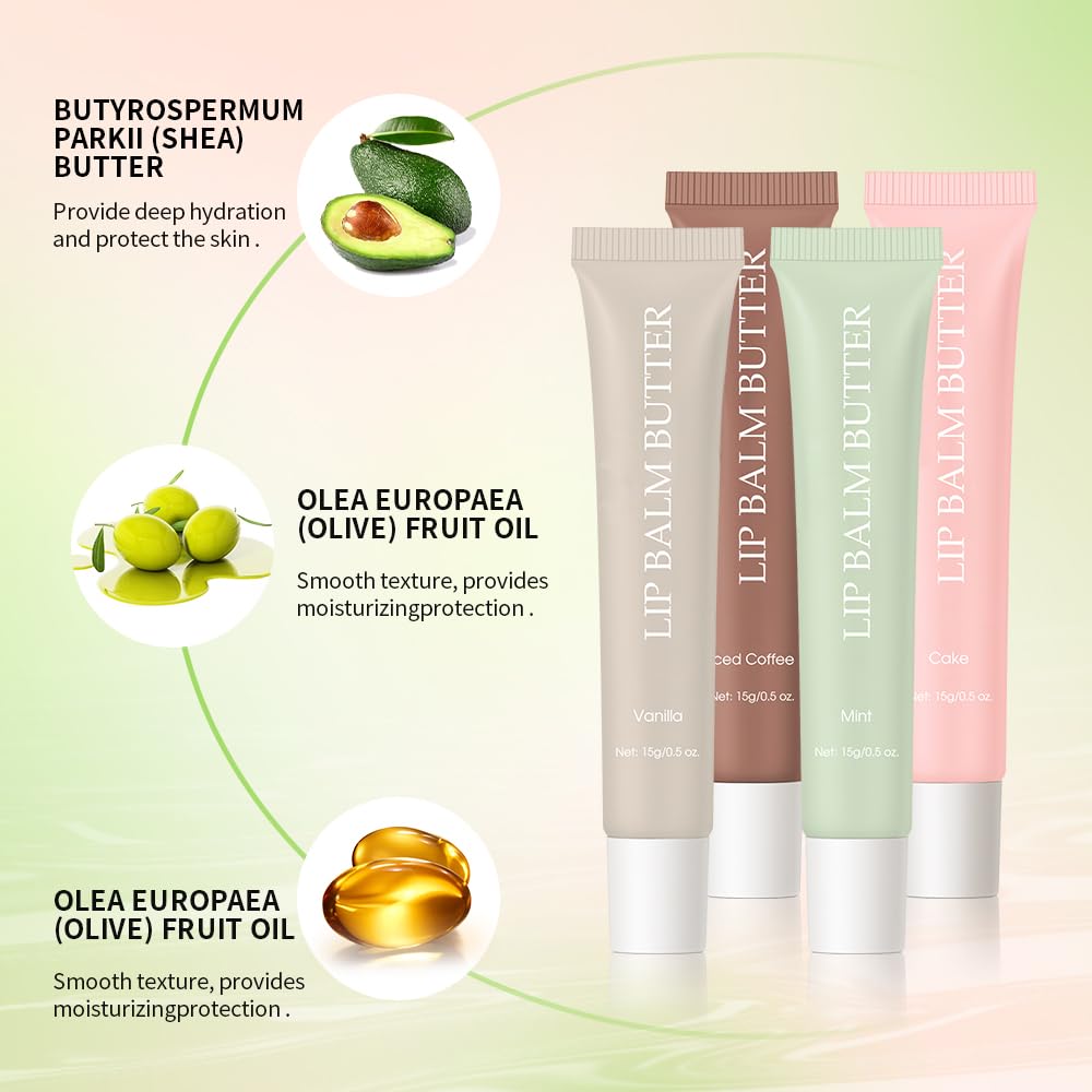 Summer Lip Glossy Butter Lip Balm, Lip Gloss Set, Soothing Lip Skincare, Instant Moisture, Lightweight, Nourish, Hydrate, Moisturizing Tint, Non-Sticky, Long-lasting (Vanilla, Large)