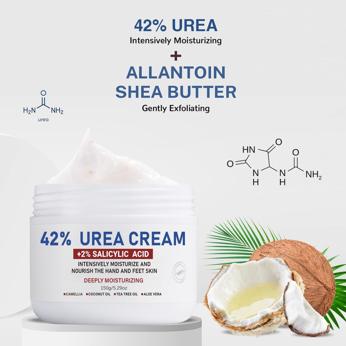 OUKEYA Urea Cream 42% plus Salicylic Acid 2% Net 5.29 Oz for Dry Cracked Feet,Heels,Knees,Elbows,Hands Repair Treatment Moisturizes and Removes Corns,Calluses,Dead Skin,and Softens Toenails Pack of 2