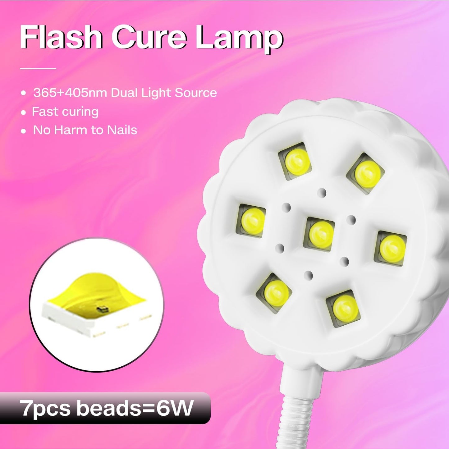 LIORA UV LED Nail Lamp 6W with Clamp – 7 Beads Gel Lamp Flash Cure Light, Flexible 360° Gooseneck USB Manicure lamp, Nail Dryer for Gel Polish and Press On Nails, Mini Nail UV Light for Salon DIY