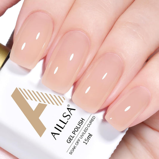 AILLSA Light Nude Gel Nail Polish Desert Sand Jelly Gel Polish Neutral Sheer Translucent Nude Gel Polish Long Lasting Milky Color Soak Off U V Gel for French Manicure Nail Art at Home 0.51 Oz