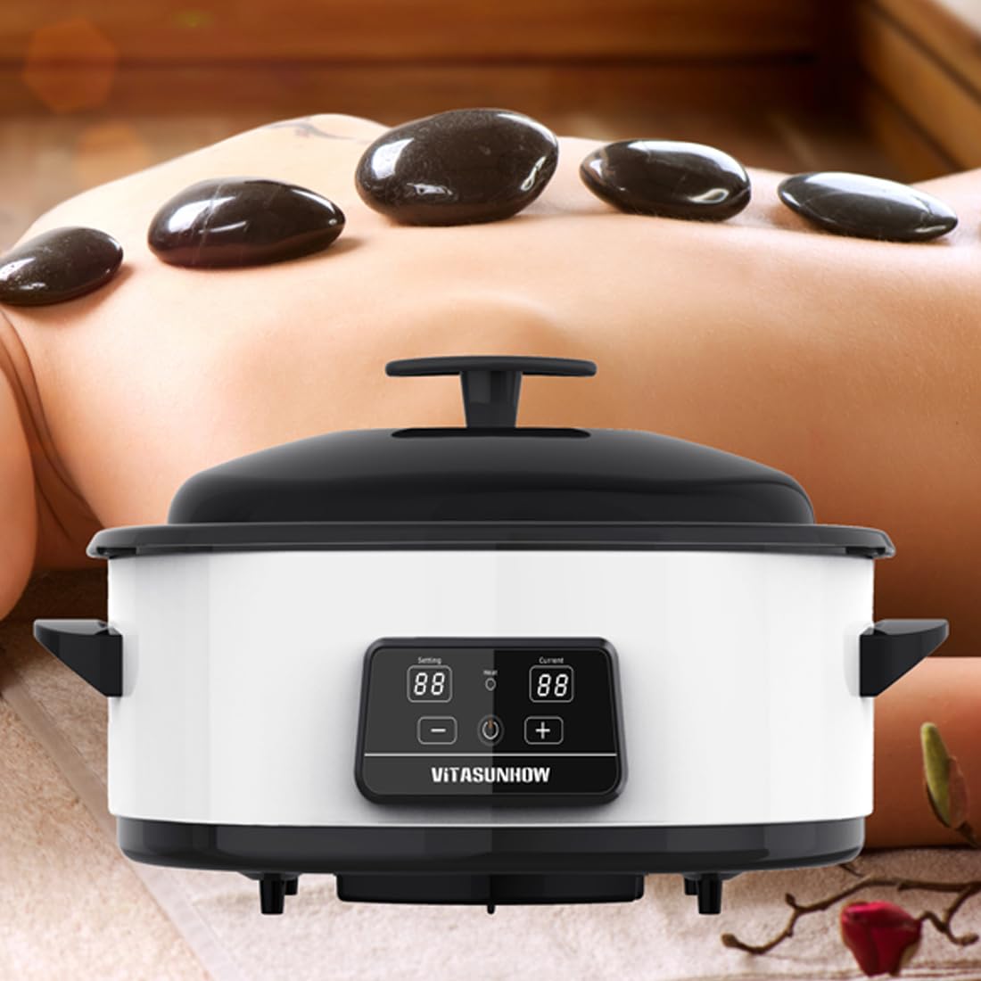 Massage Stones Warmer Hot Stone Heater - 6 Quart Adjustable Temperature Control Heating Device (KA-6QD)