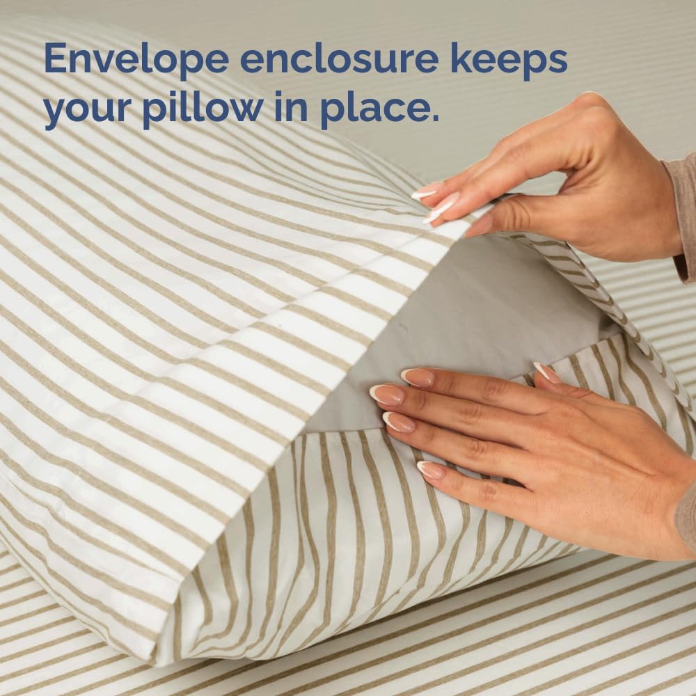 King Pillow Cases Set of 4 - Ultra Soft Hotel Quality Pillowcase Covers - Comfy, Cozy & Wrinkle Free - Shrinkage and Fade Resistant - Machine Washable Pillow Protectors - 4 Piece Set - Beige Stripes 2