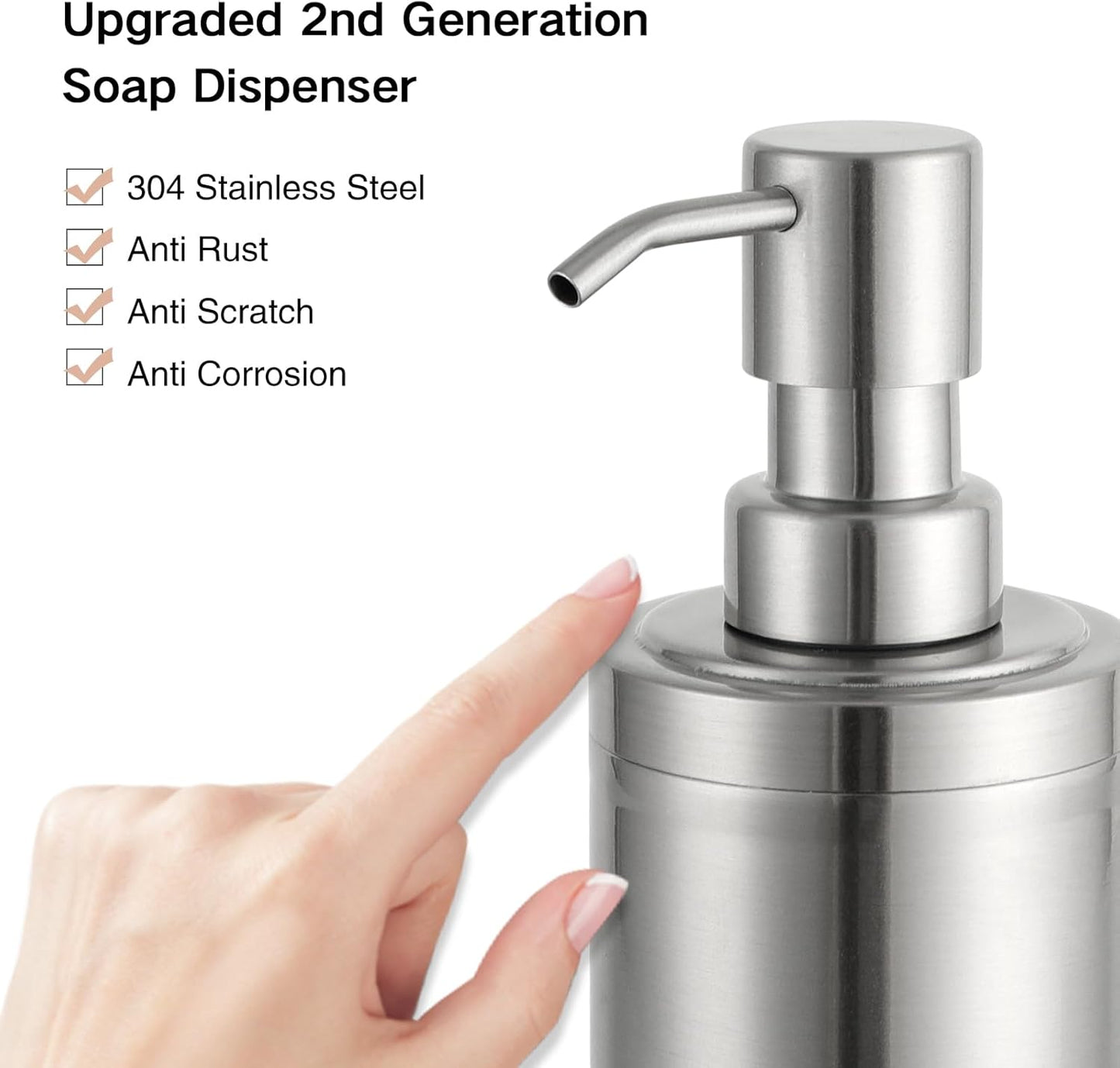 GAPPO Brushed Nickel Soap Dispenser Stainless Steel Metal Pump Hand Lotion Bottle for Bathroom, Bedroom and Kitchen(300ML/10.15Ounce)