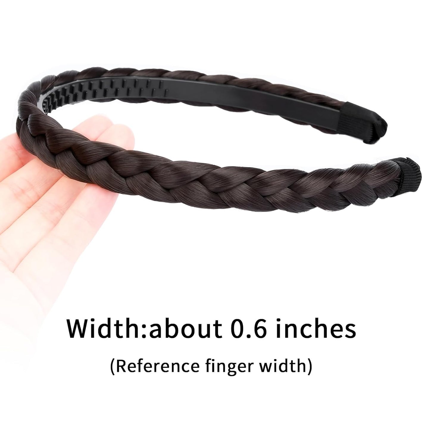 DIGUAN Width 0.6 inches Narrow Synthetic Hair Plaited Headband Braid With Teeth Hair Band Accessories for Women Girl (Thin-chocolate)