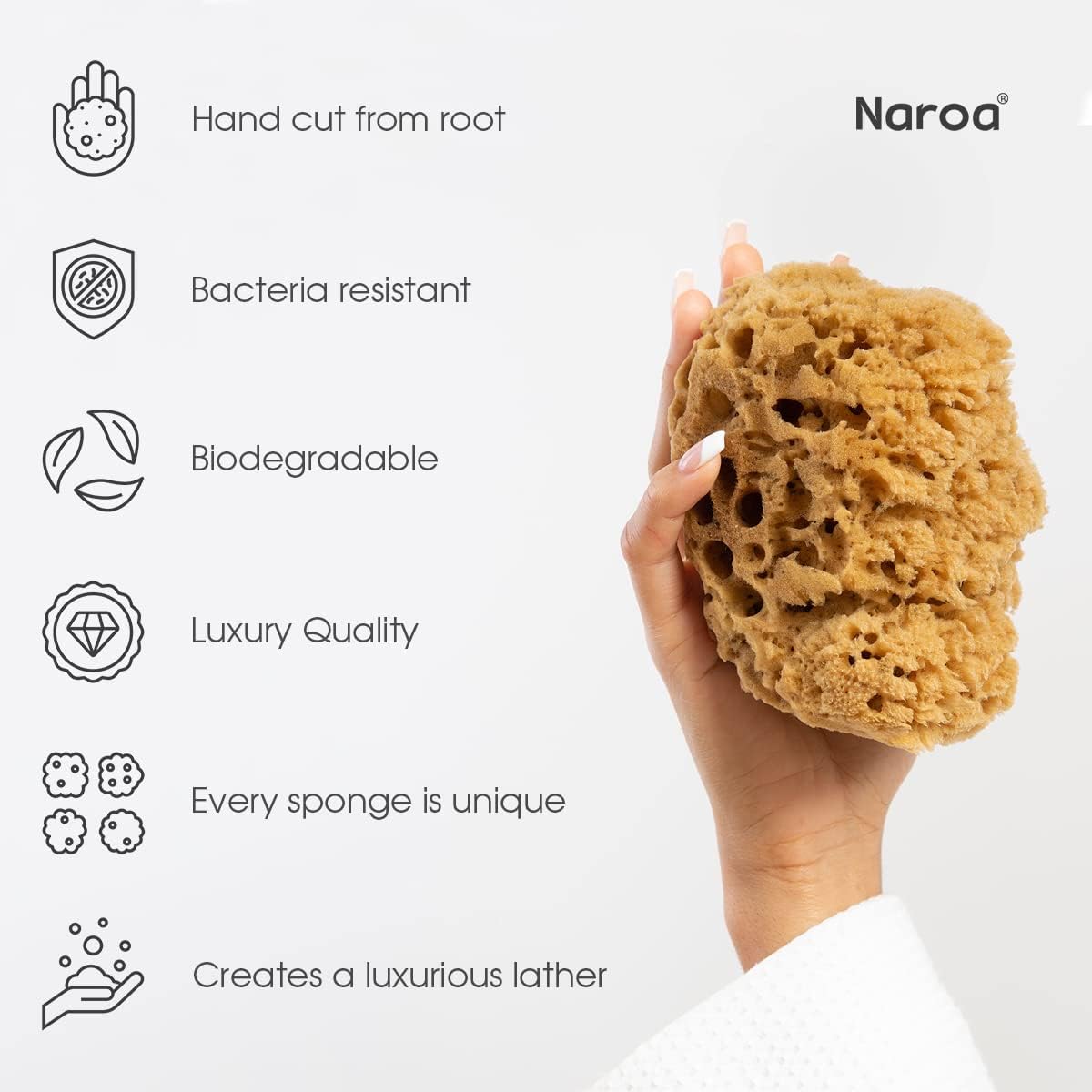 Naroa Massage Natural Shower Sponge | Unbleached Body Scrubber Puff | Bath Sea Loofah for Healthy Skin | Sustainable Plastic Free (Small)