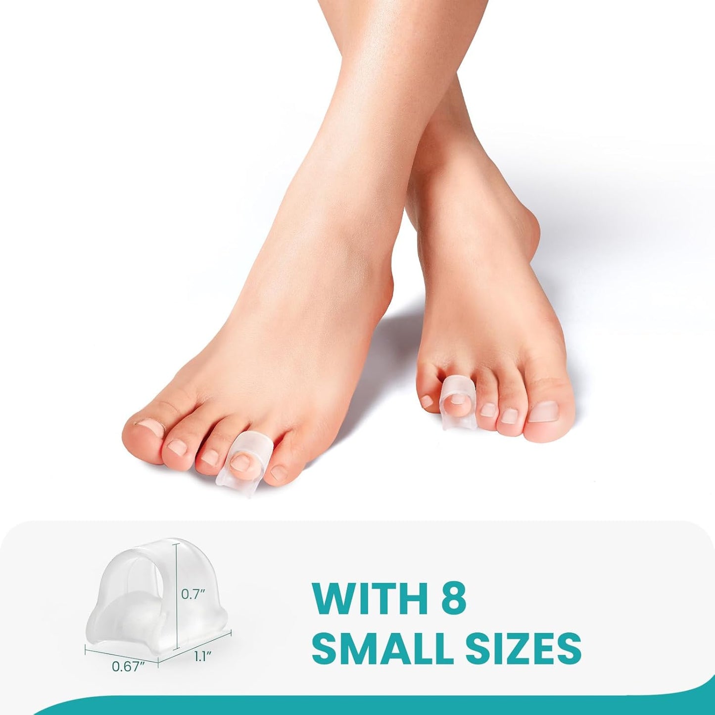 Hammertoe Corrector for Women - Soft Gel Toe Straighteners - Realign Bent, Curled, Crooked, Claw, Bunion, Hammer Toes - Toe Corrector for Men（8 Count, Small, Clear）