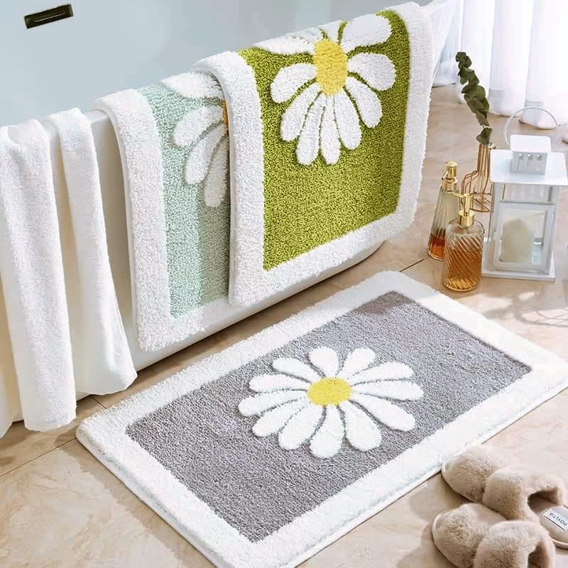 Bathroom Rugs Mat, White Flower Bath Rugs Fluffy Soft Superfine Fiber Rugs Non Slip Bath Mat Machine Wash Plush Mats,Bathroom Rug for Bathroom Shower Room (24x36, Gray)