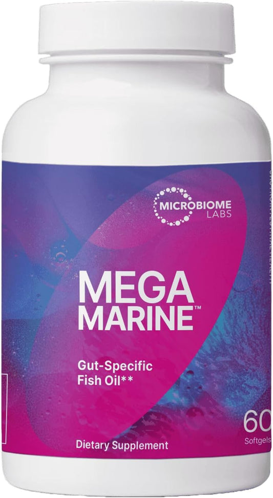 Microbiome Labs MegaMarine Omega 3 Fish Oil Supplements - Gut-Specific EPA DHA Omega 3 Supplement with DPA for Gut Health - Support Immune & Gut Barrier Function (60 Softgels)