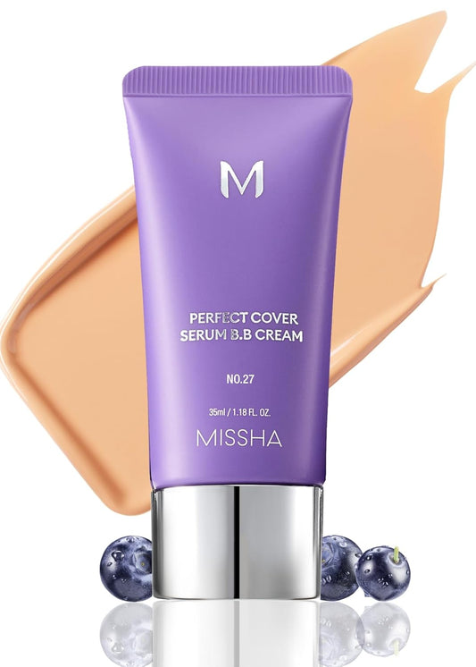MISSHA M PERFECT COVER SERUM BB CREAM No.27 Honey Beige- Medium with Cool/Neutral Undertone, BB Cream by Cardi B Pick, Skin Tint, Tinted Moisturizer, Skin Care Foundation Makeup, 1.18 Fl oz