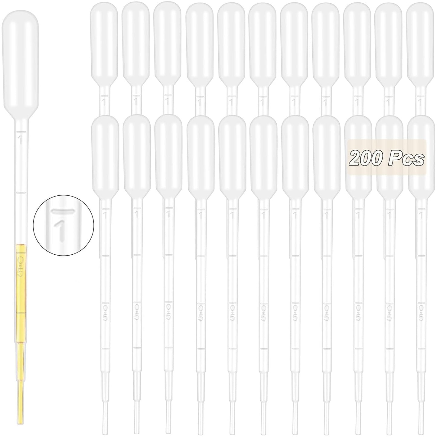moveland 200Pcs 1ML Dropper Pipettes - Disposable Plastic Pipettes for Lab Science, Essential Oil, DIY Art, Medicine - Excellent Suction Without Leakage