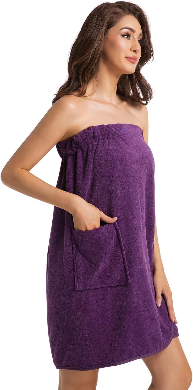 Womens Towel Wrap Bath Robe Lightweight Spa Body Wrap Shower Adjustable Snap Closure