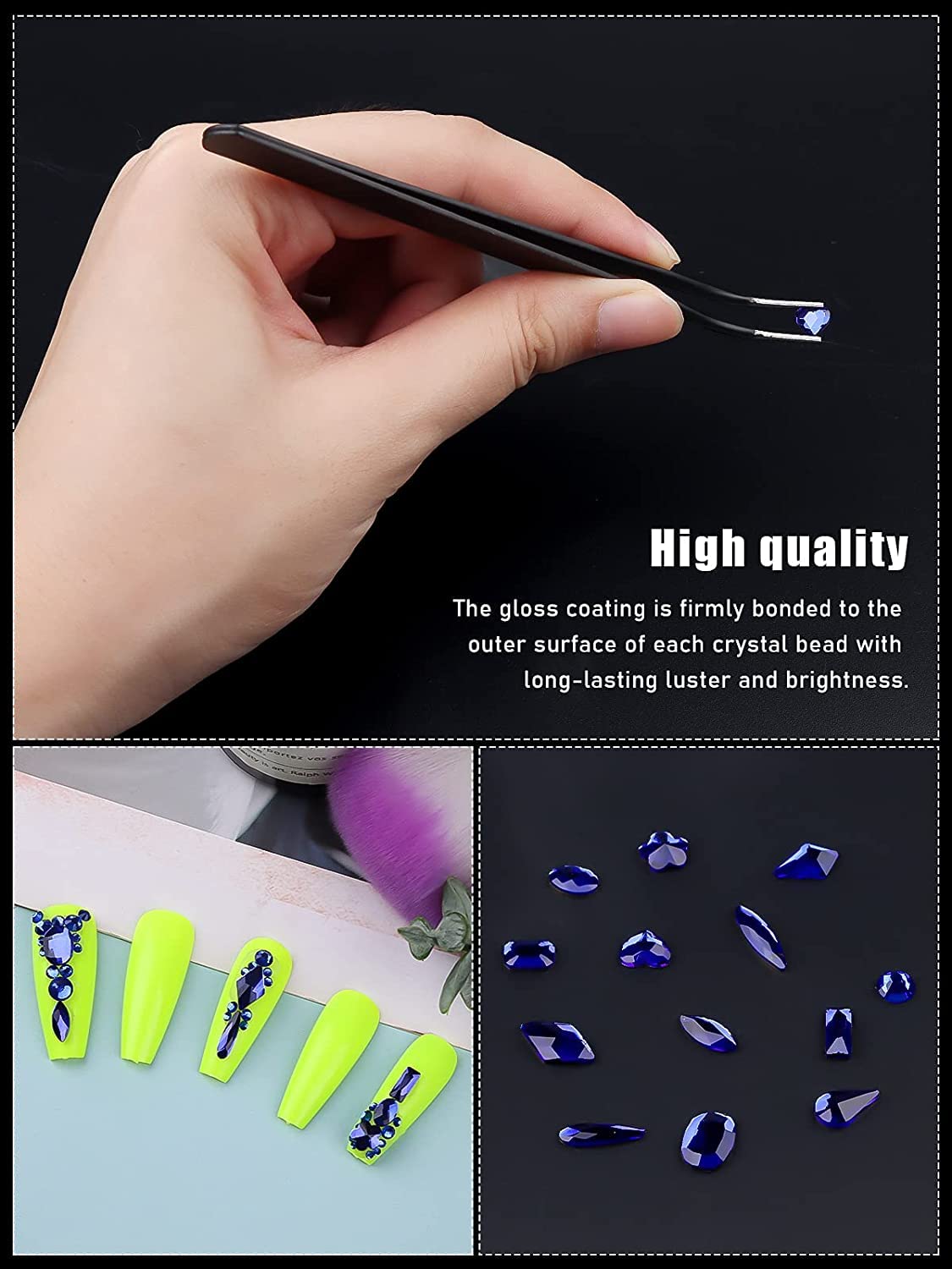 3100Pcs Nail Gems Rhinestones EBANKU Blue Nail Art Crystal Rhinestones Kit for Nails Mixed Shape Nail Jewels Beads with Rhinestone Picker Dotting Pen Tweezers