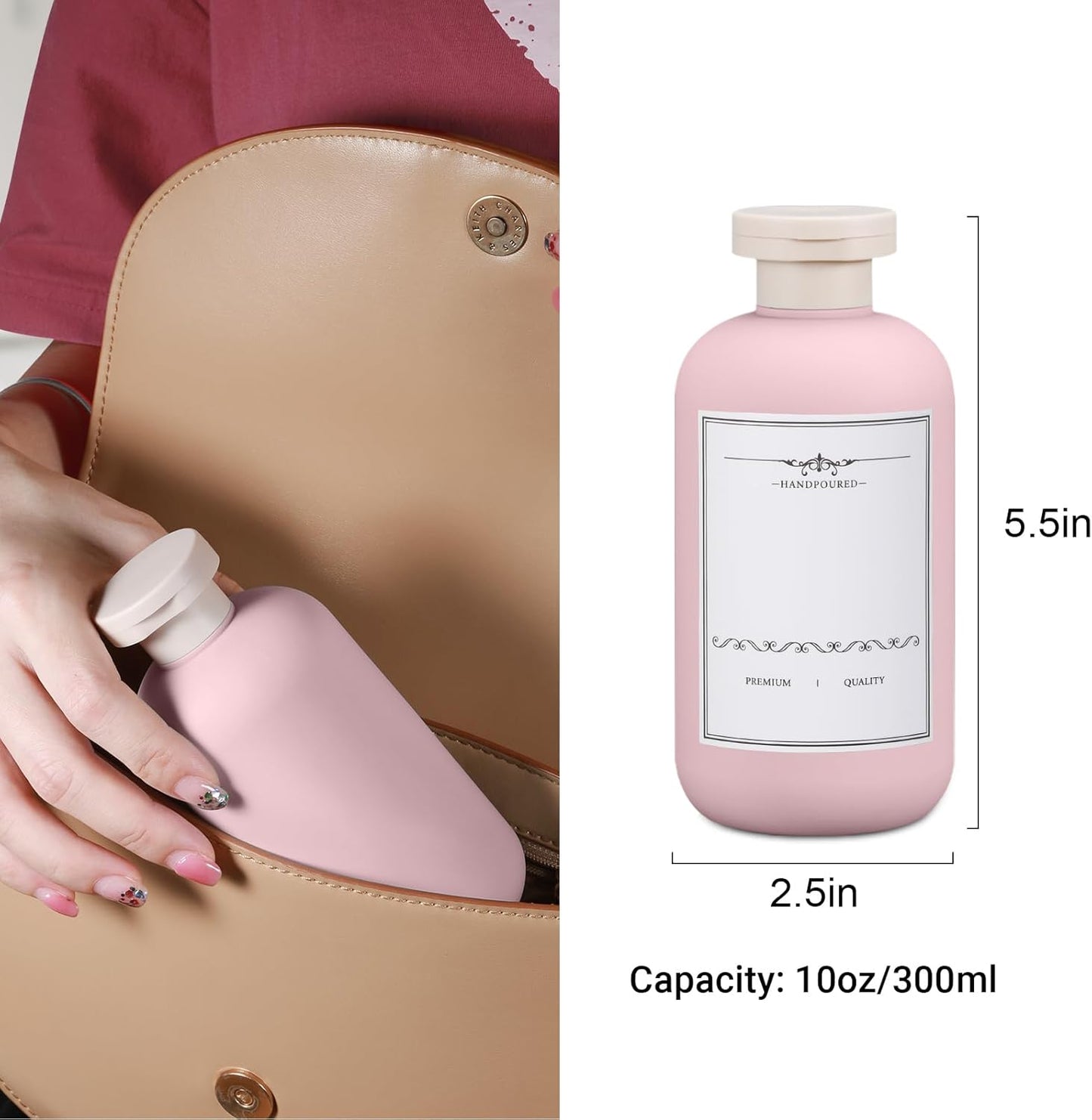 Travel Shampoo Bottle, Empty Plastic Squeeze Bottles 10oz with Flip Cap, Lotion Container for Toiletries Travel Size Shampoo and Conditioner (3 pack pink)