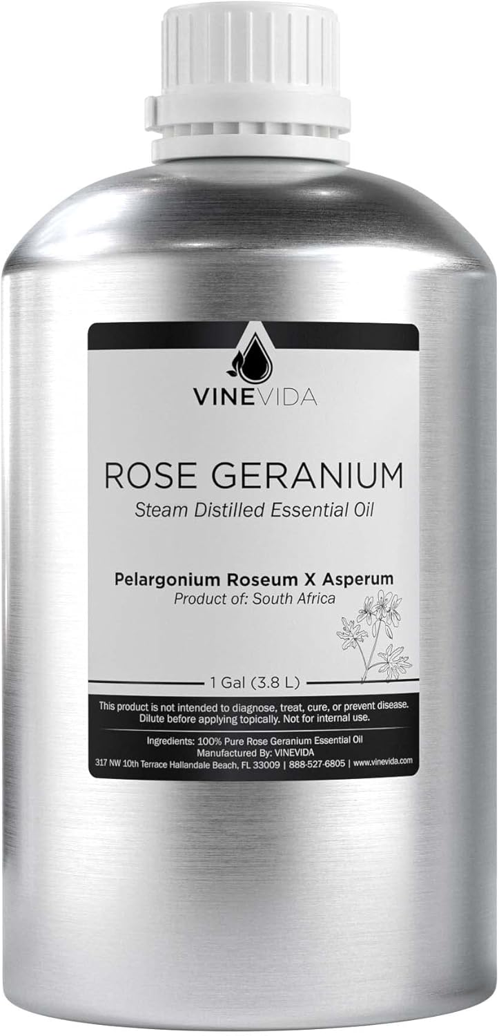 VINEVIDA Rose Geranium Essential Oil - Gallon Rose Geranium Oil Undiluted - Bulk Gallon Essential Oil for Soap Making Safe for Skin - DIY Candle Scents for Candlemaking Scents - 8 lbs