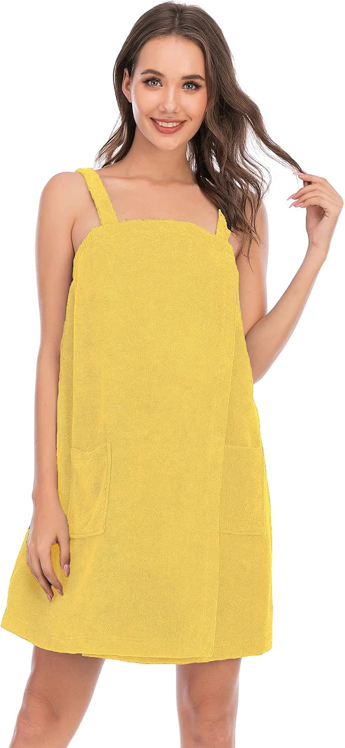 Veseacky Women Bath Wrap Towel for Womens Shower with Pocket Adjustable Spa Robe & Facial Headband